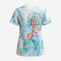 Sea Blue Polynesian Jellyfish Scrub Top Watercolor Glows - Polynesian Pride