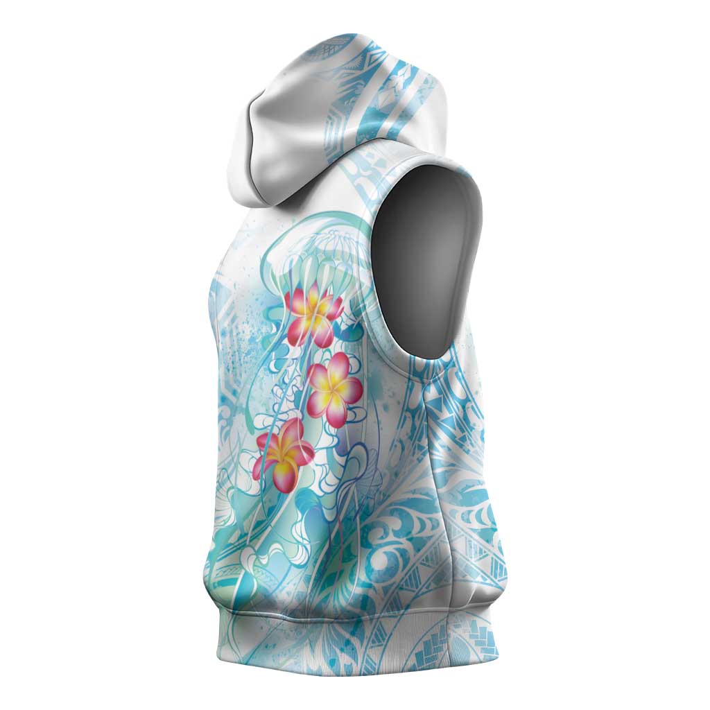 Sea Blue Polynesian Jellyfish Sleeveless Hoodie Watercolor Glows - Polynesian Pride