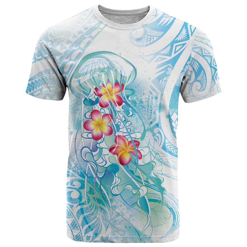 Sea Blue Polynesian Jellyfish T Shirt Watercolor Glows - Polynesian Pride