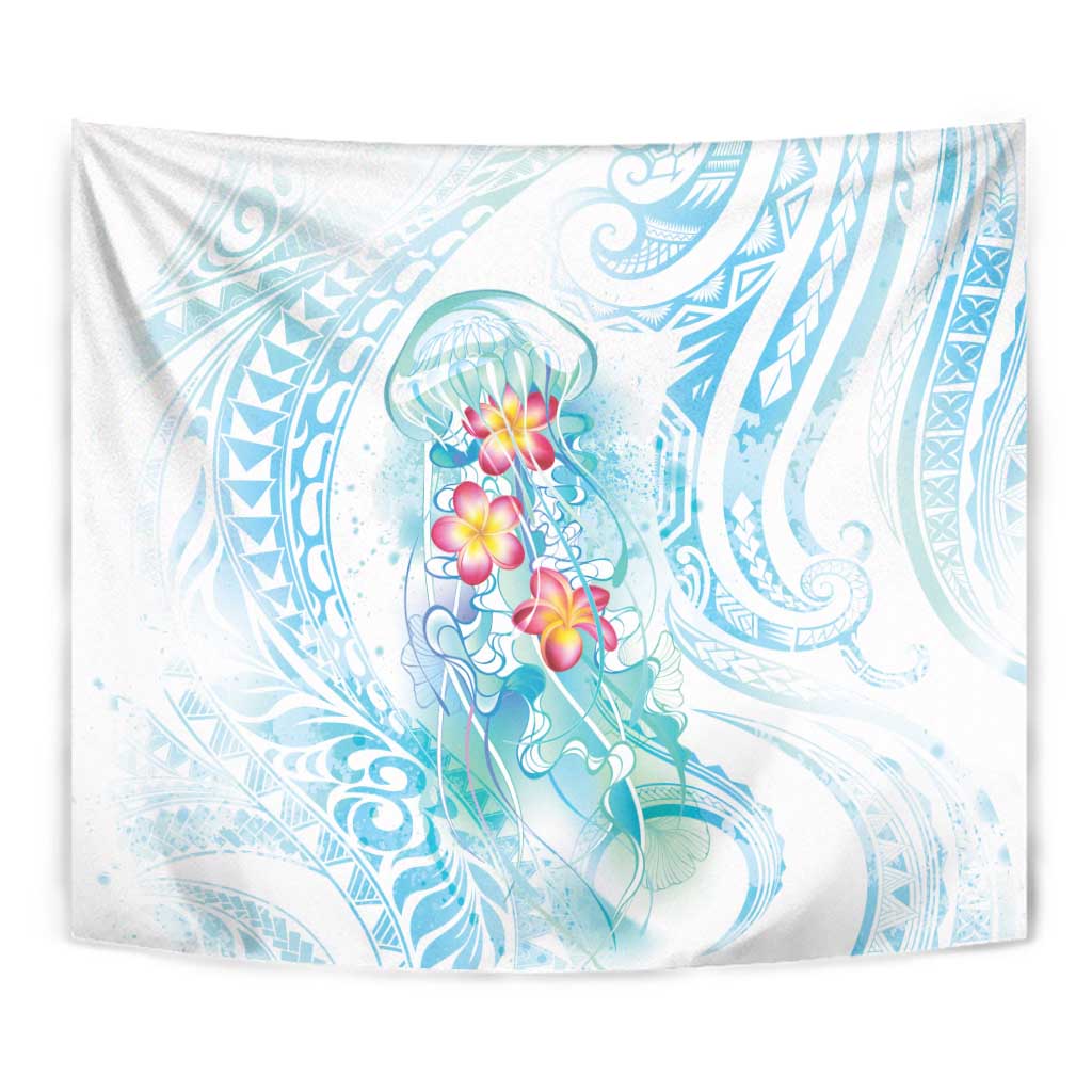 Sea Blue Polynesian Jellyfish Tapestry Watercolor Glows - Polynesian Pride