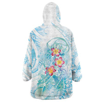 Sea Blue Polynesian Jellyfish Wearable Blanket Hoodie Watercolor Glows - Polynesian Pride