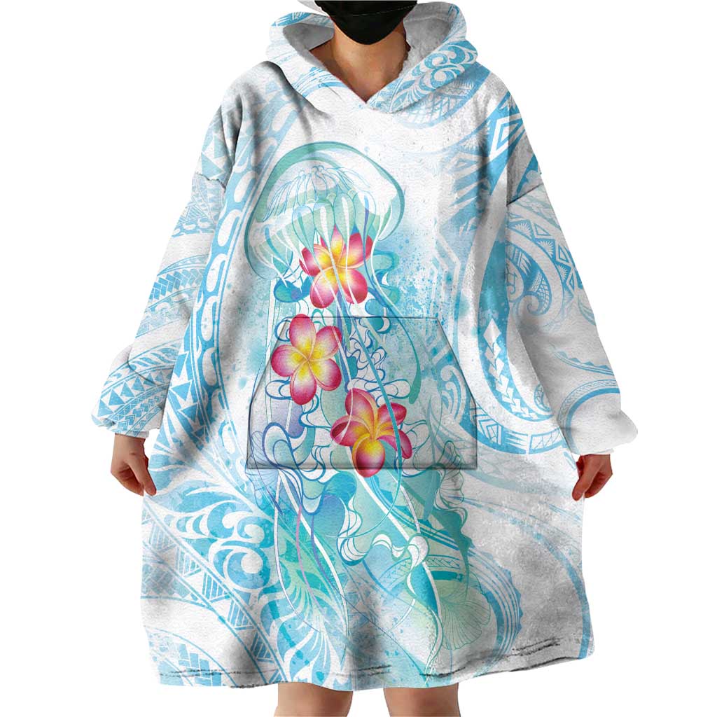 Sea Blue Polynesian Jellyfish Wearable Blanket Hoodie Watercolor Glows - Polynesian Pride