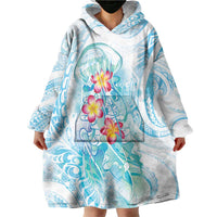Sea Blue Polynesian Jellyfish Wearable Blanket Hoodie Watercolor Glows - Polynesian Pride