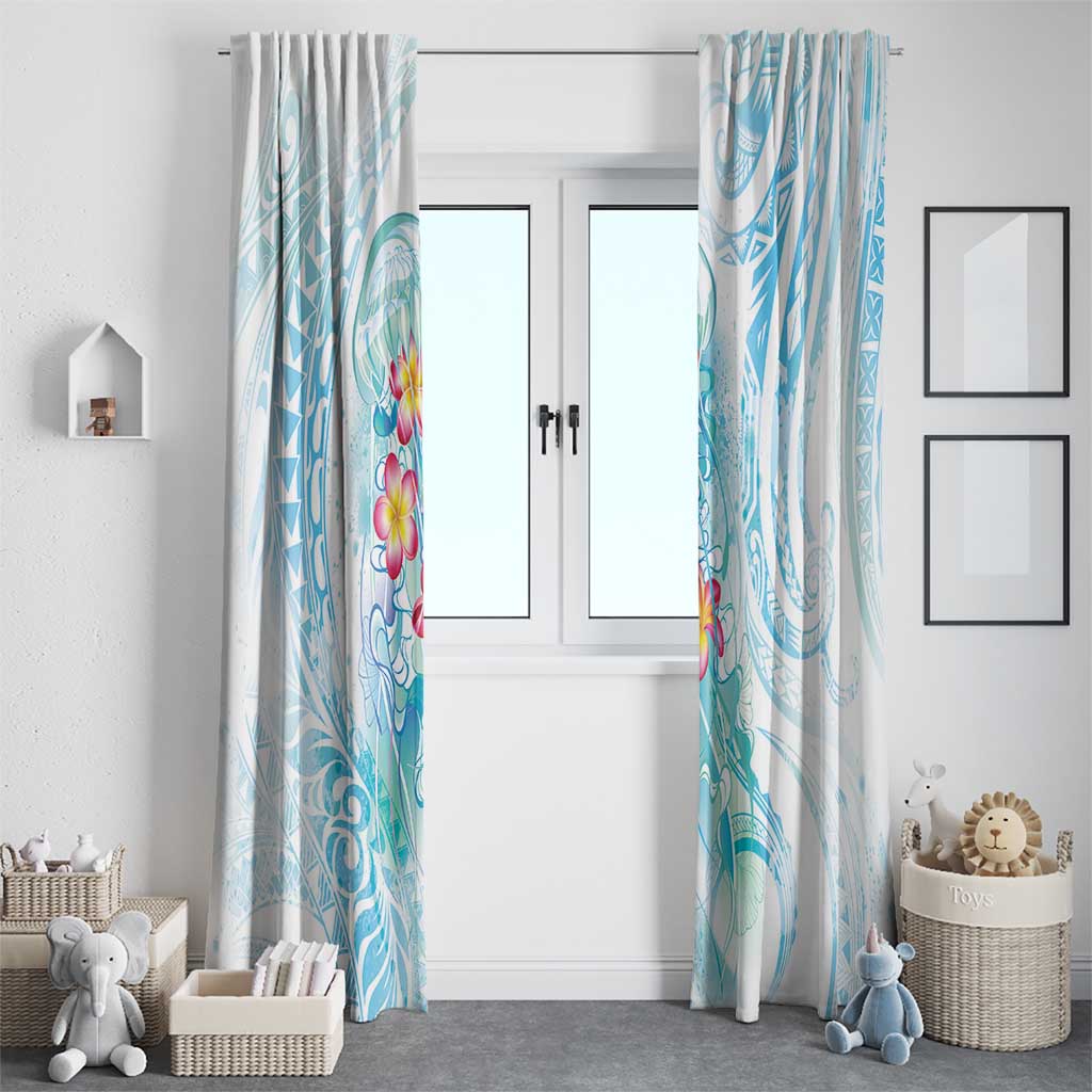 Sea Blue Polynesian Jellyfish Window Curtain Watercolor Glows - Polynesian Pride