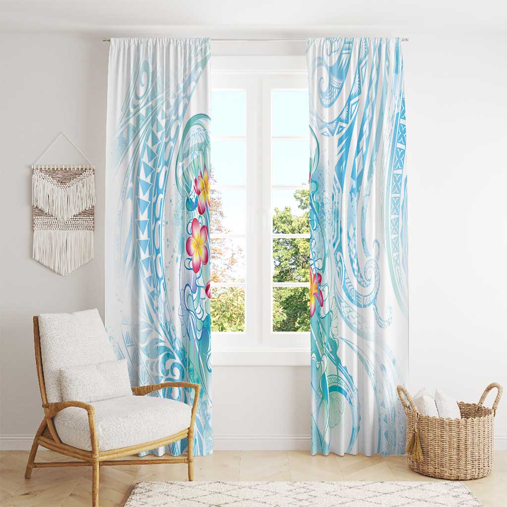 Sea Blue Polynesian Jellyfish Window Curtain Watercolor Glows - Polynesian Pride