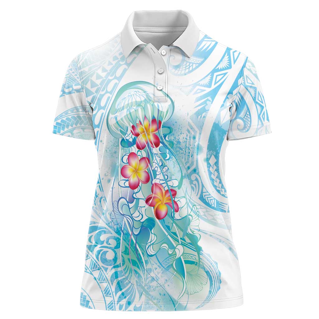 Sea Blue Polynesian Jellyfish Women Polo Shirt Watercolor Glows - Polynesian Pride