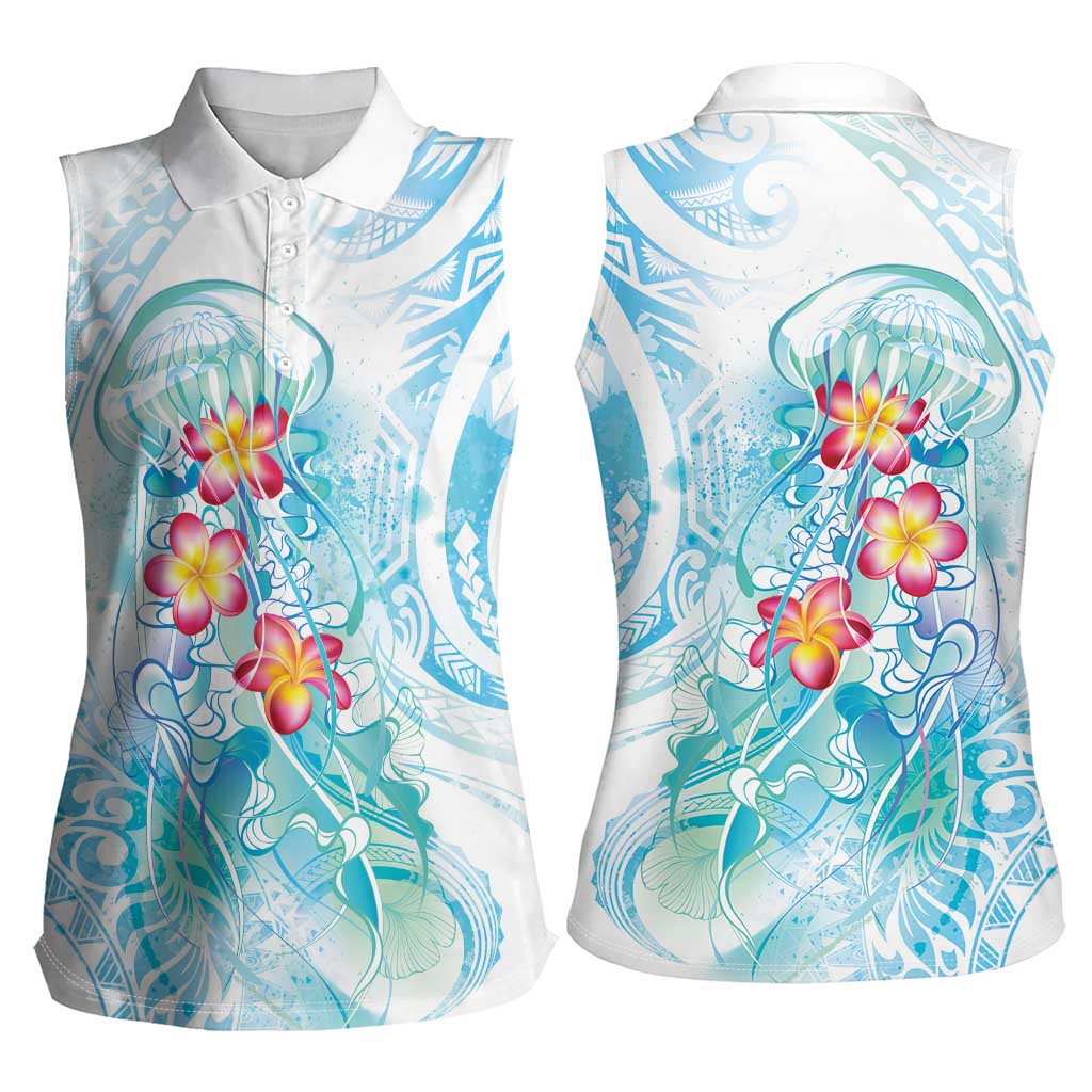 Sea Blue Polynesian Jellyfish Women Sleeveless Polo Shirt Watercolor Glows - Polynesian Pride