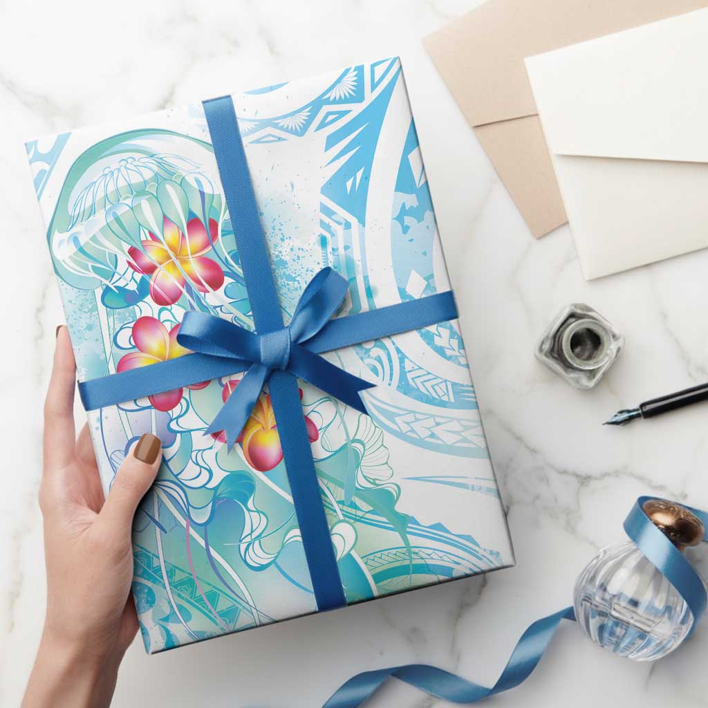 Sea Blue Polynesian Jellyfish Wrapping Paper Watercolor Glows