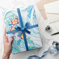Sea Blue Polynesian Jellyfish Wrapping Paper Watercolor Glows