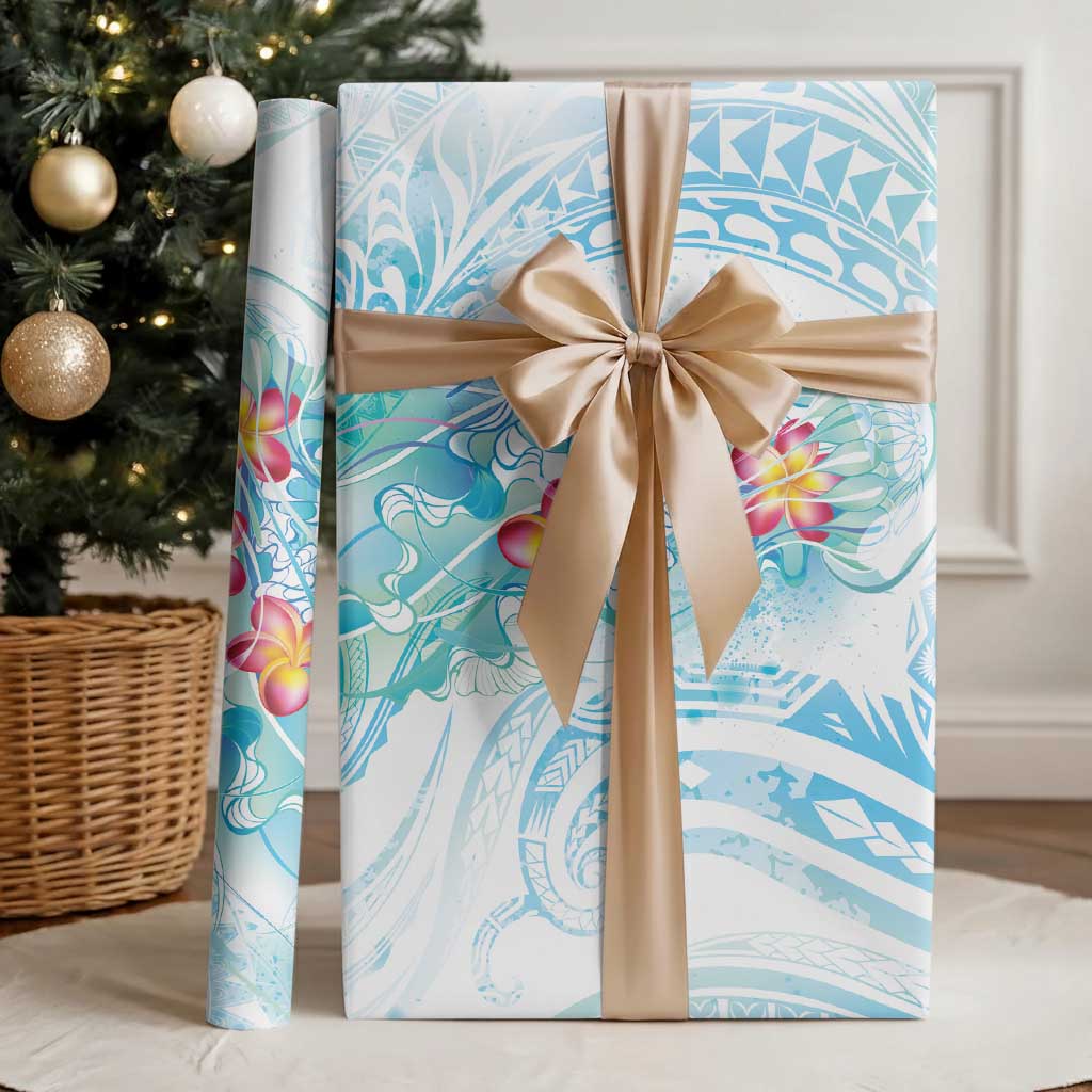 Sea Blue Polynesian Jellyfish Wrapping Paper Watercolor Glows