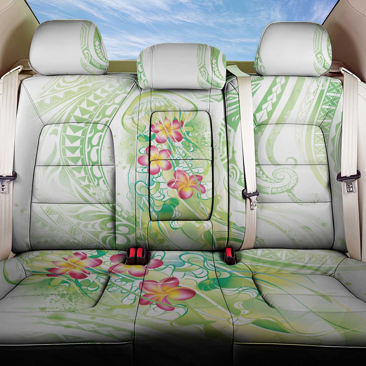 Summer Green Polynesian Jellyfish Back Car Seat Cover Watercolor Glows LT7 One Size Light Green - Polynesian Pride