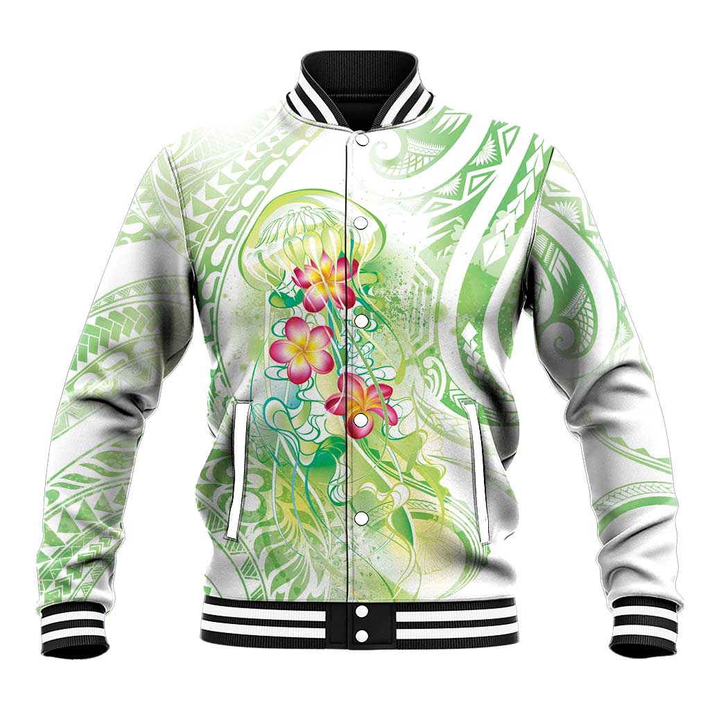 Summer Green Polynesian Jellyfish Baseball Jacket Watercolor Glows - Polynesian Pride