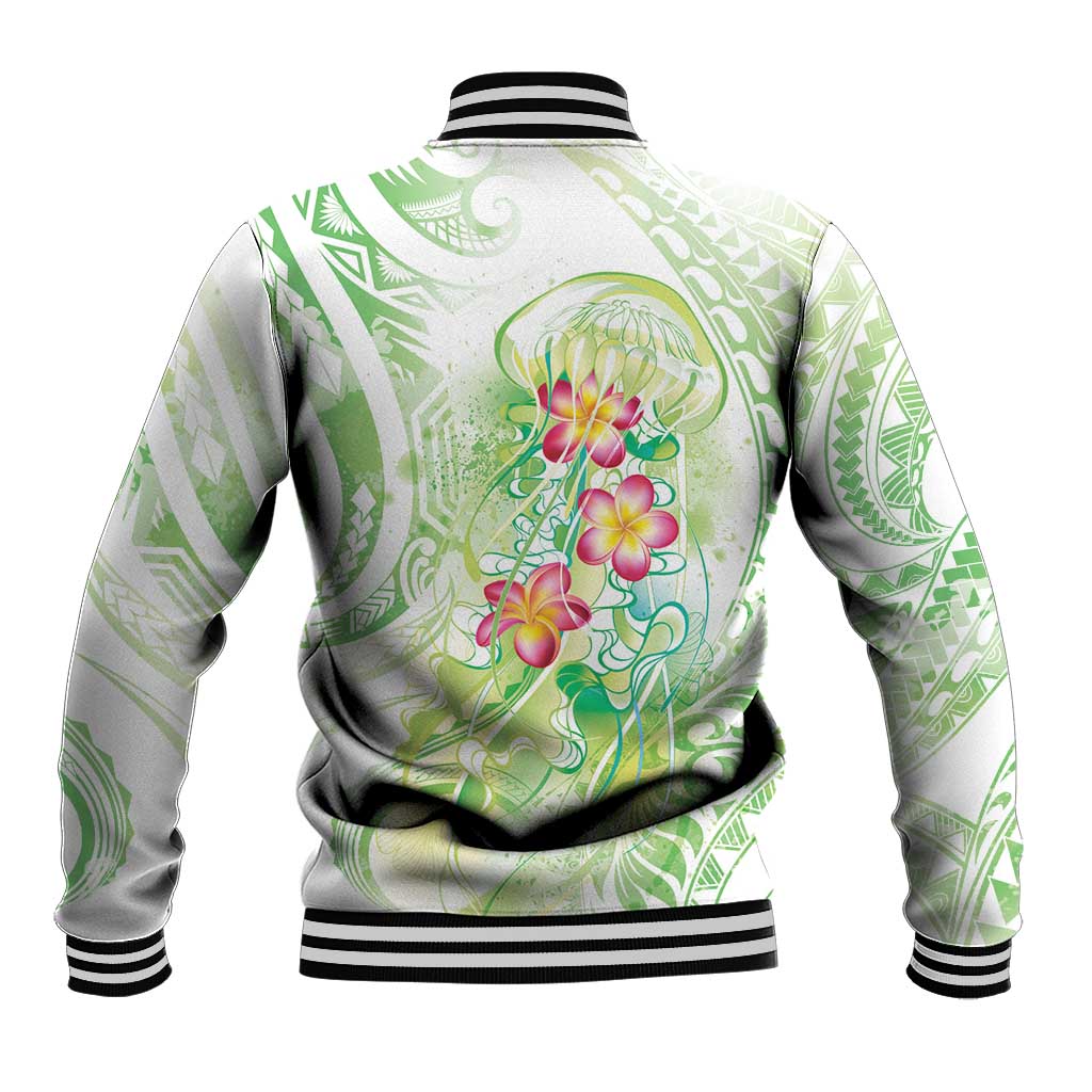 Summer Green Polynesian Jellyfish Baseball Jacket Watercolor Glows - Polynesian Pride