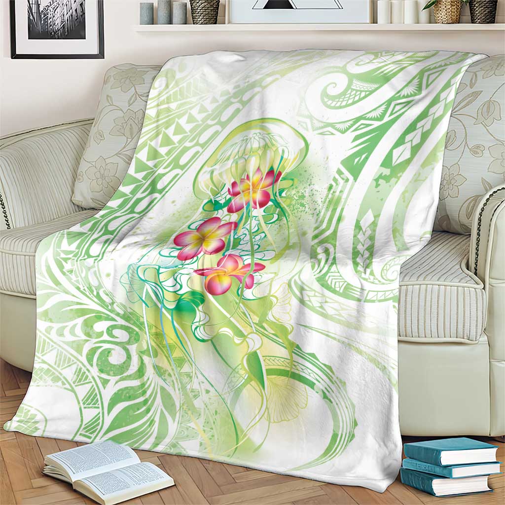 Summer Green Polynesian Jellyfish Blanket Watercolor Glows - Polynesian Pride
