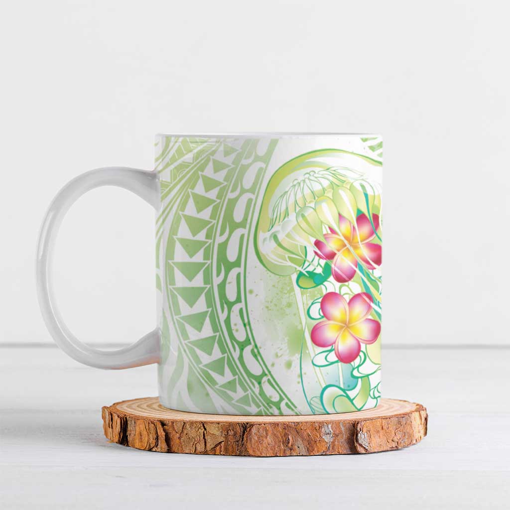 Summer Green Polynesian Jellyfish Ceramic Mug Watercolor Glows - Polynesian Pride