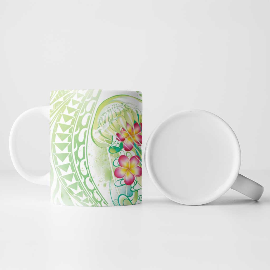 Summer Green Polynesian Jellyfish Ceramic Mug Watercolor Glows - Polynesian Pride