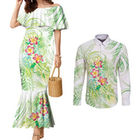 Summer Green Polynesian Jellyfish Couples Matching Mermaid Dress and Long Sleeve Button Shirt Watercolor Glows - Polynesian Pride
