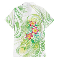 Summer Green Polynesian Jellyfish Family Matching Off Shoulder Maxi Dress and Hawaiian Shirt Watercolor Glows - Polynesian Pride