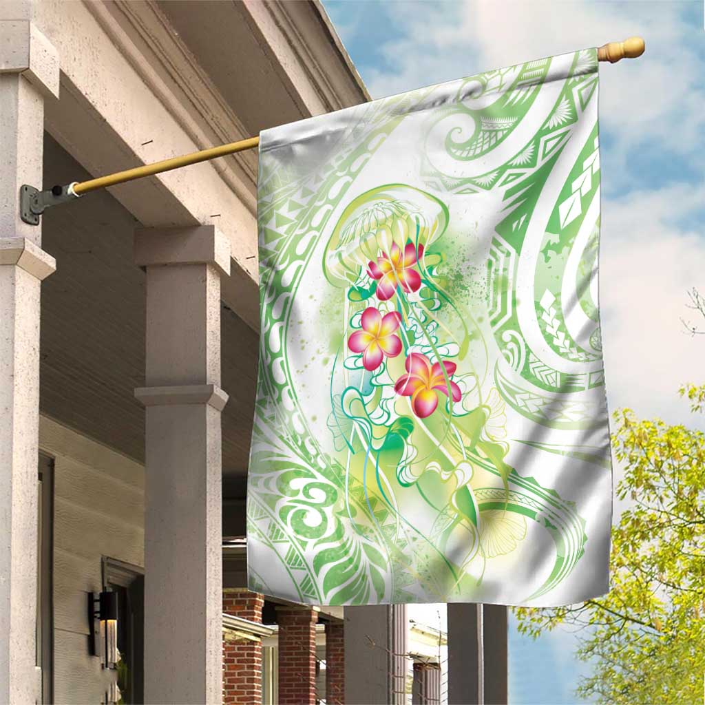 Summer Green Polynesian Jellyfish Garden Flag Watercolor Glows LT7 House Flag Light Green - Polynesian Pride