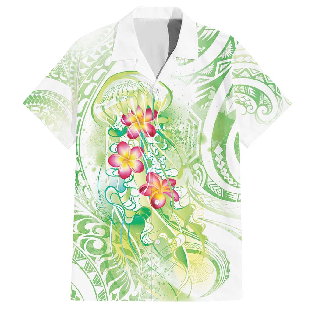 Summer Green Polynesian Jellyfish Hawaiian Shirt Watercolor Glows LT7 Light Green - Polynesian Pride