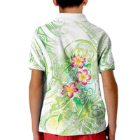 Summer Green Polynesian Jellyfish Kid Polo Shirt Watercolor Glows - Polynesian Pride