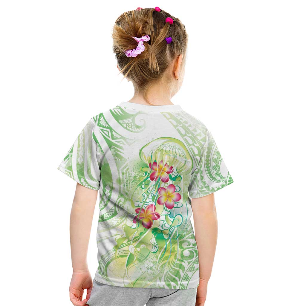 Summer Green Polynesian Jellyfish Kid T Shirt Watercolor Glows LT7 - Polynesian Pride