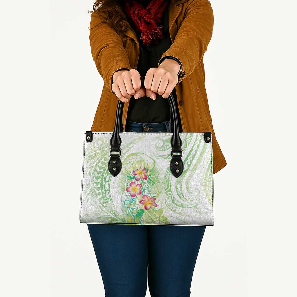 Summer Green Polynesian Jellyfish Leather Bag Watercolor Glows - Polynesian Pride