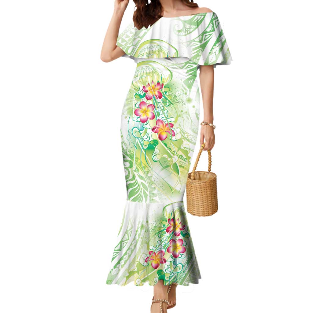 Summer Green Polynesian Jellyfish Mermaid Dress Watercolor Glows - Polynesian Pride