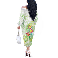 Summer Green Polynesian Jellyfish Off The Shoulder Long Sleeve Dress Watercolor Glows - Polynesian Pride
