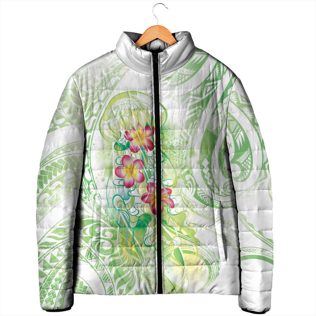 Summer Green Polynesian Jellyfish Padded Jacket Watercolor Glows - Polynesian Pride