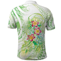 Summer Green Polynesian Jellyfish Polo Shirt Watercolor Glows - Polynesian Pride