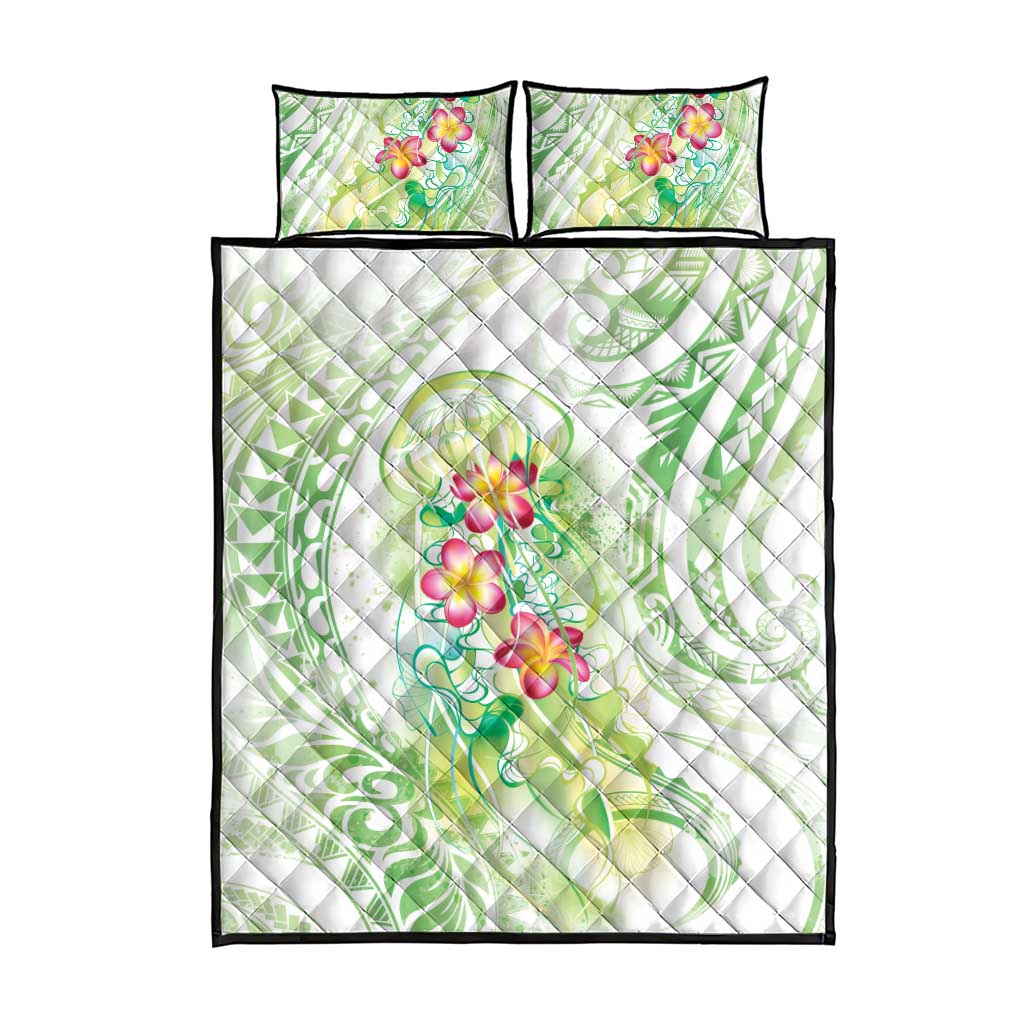 Summer Green Polynesian Jellyfish Quilt Bed Set Watercolor Glows LT7 - Polynesian Pride