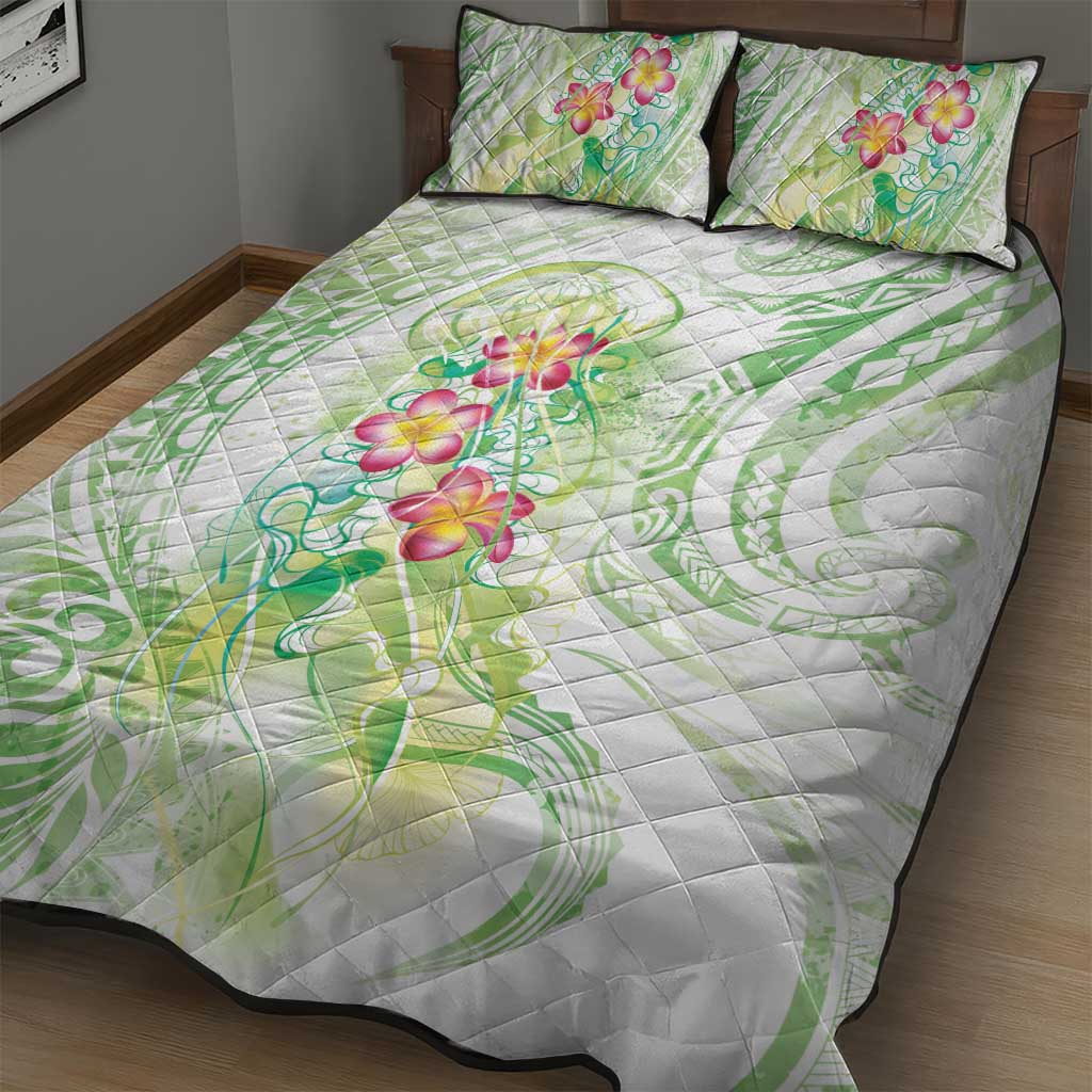 Summer Green Polynesian Jellyfish Quilt Bed Set Watercolor Glows LT7 - Polynesian Pride