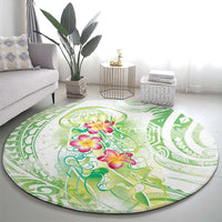 Summer Green Polynesian Jellyfish Round Carpet Watercolor Glows LT7 - Polynesian Pride