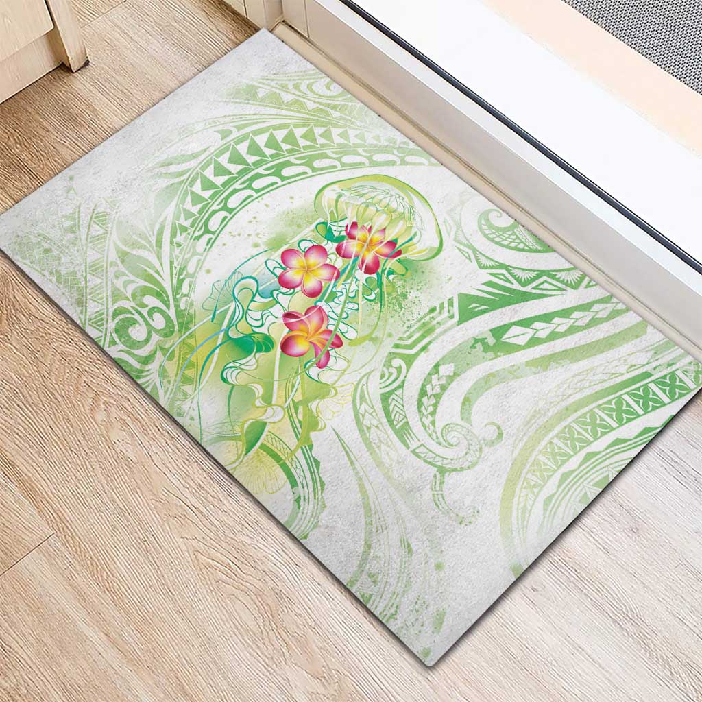 Summer Green Polynesian Jellyfish Rubber Doormat Watercolor Glows - Polynesian Pride