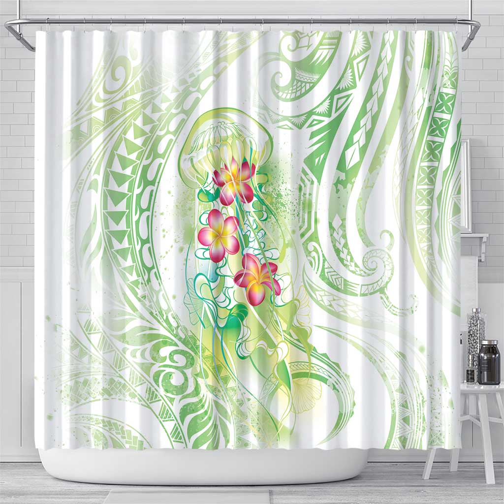 Summer Green Polynesian Jellyfish Shower Curtain Watercolor Glows LT7 - Polynesian Pride