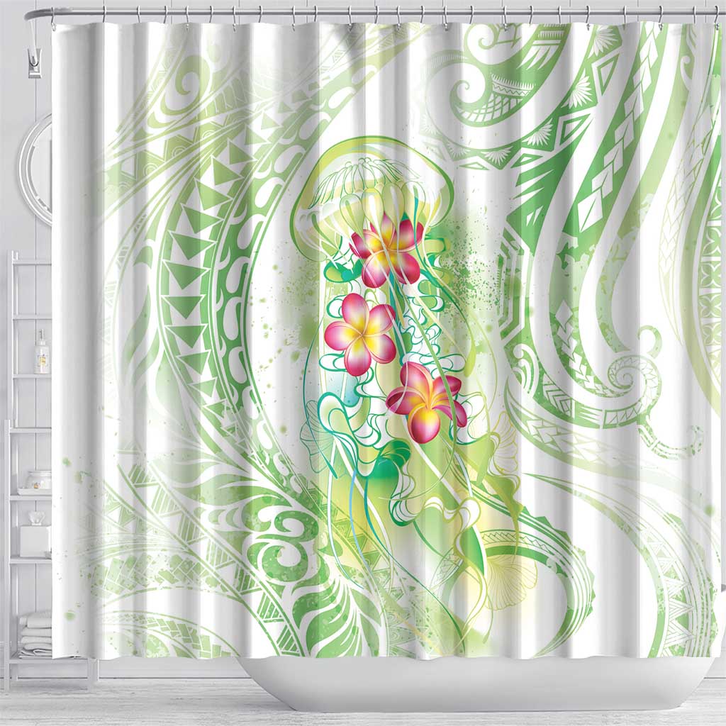 Summer Green Polynesian Jellyfish Shower Curtain Watercolor Glows LT7 - Polynesian Pride