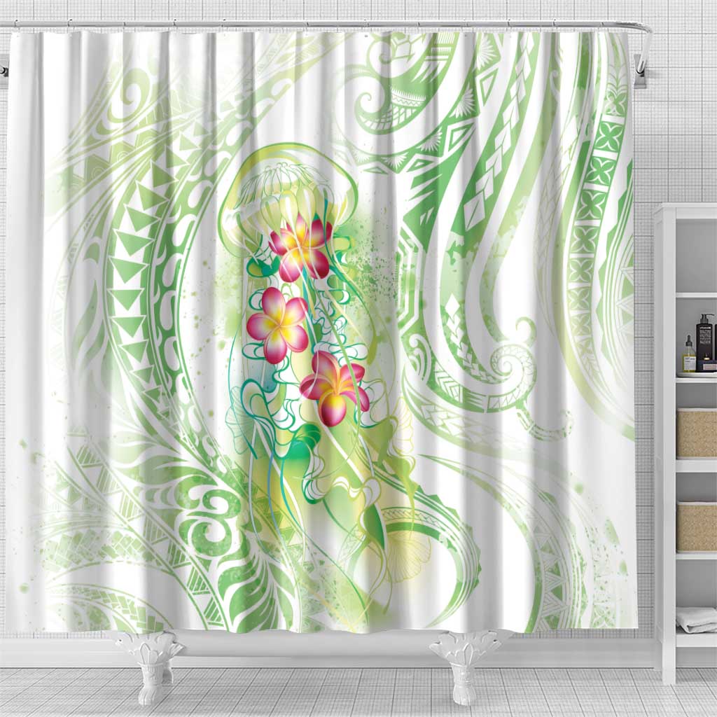 Summer Green Polynesian Jellyfish Shower Curtain Watercolor Glows LT7 - Polynesian Pride