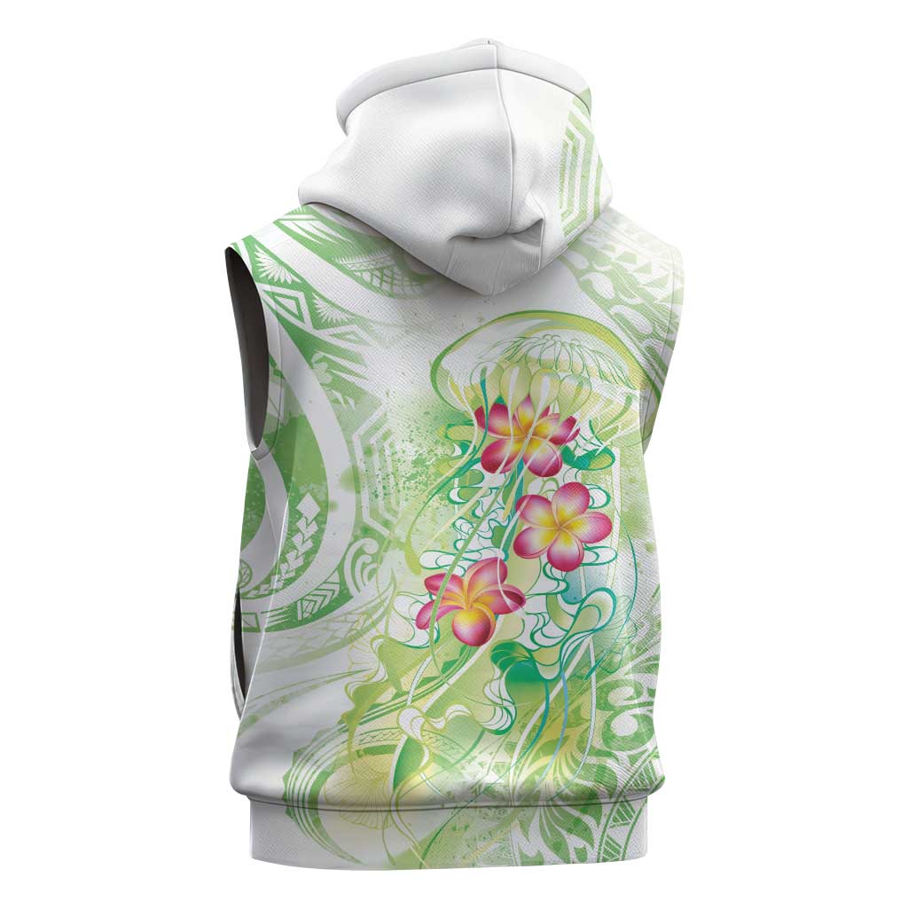 Summer Green Polynesian Jellyfish Sleeveless Hoodie Watercolor Glows - Polynesian Pride