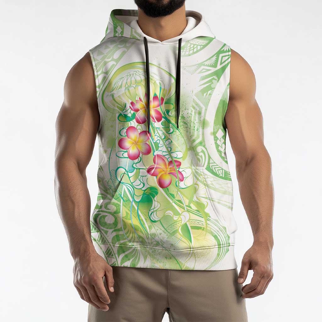 Summer Green Polynesian Jellyfish Sleeveless Hoodie Watercolor Glows - Polynesian Pride