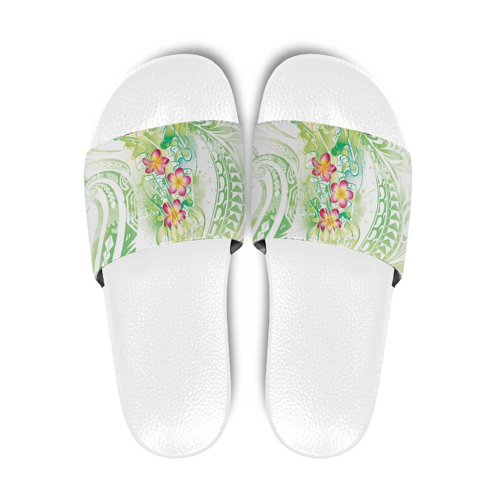 Summer Green Polynesian Jellyfish Slide Sandals Watercolor Glows - Polynesian Pride