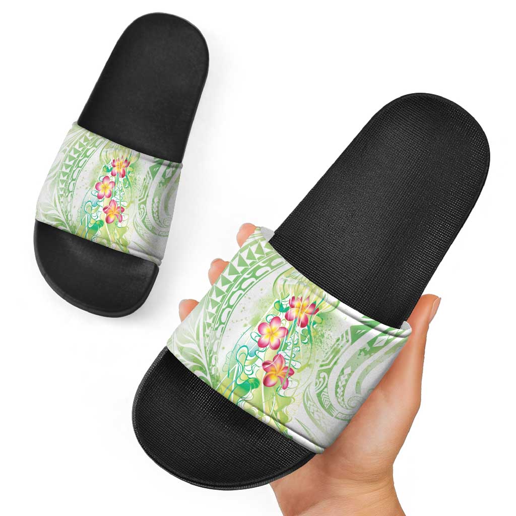 Summer Green Polynesian Jellyfish Slide Sandals Watercolor Glows - Polynesian Pride