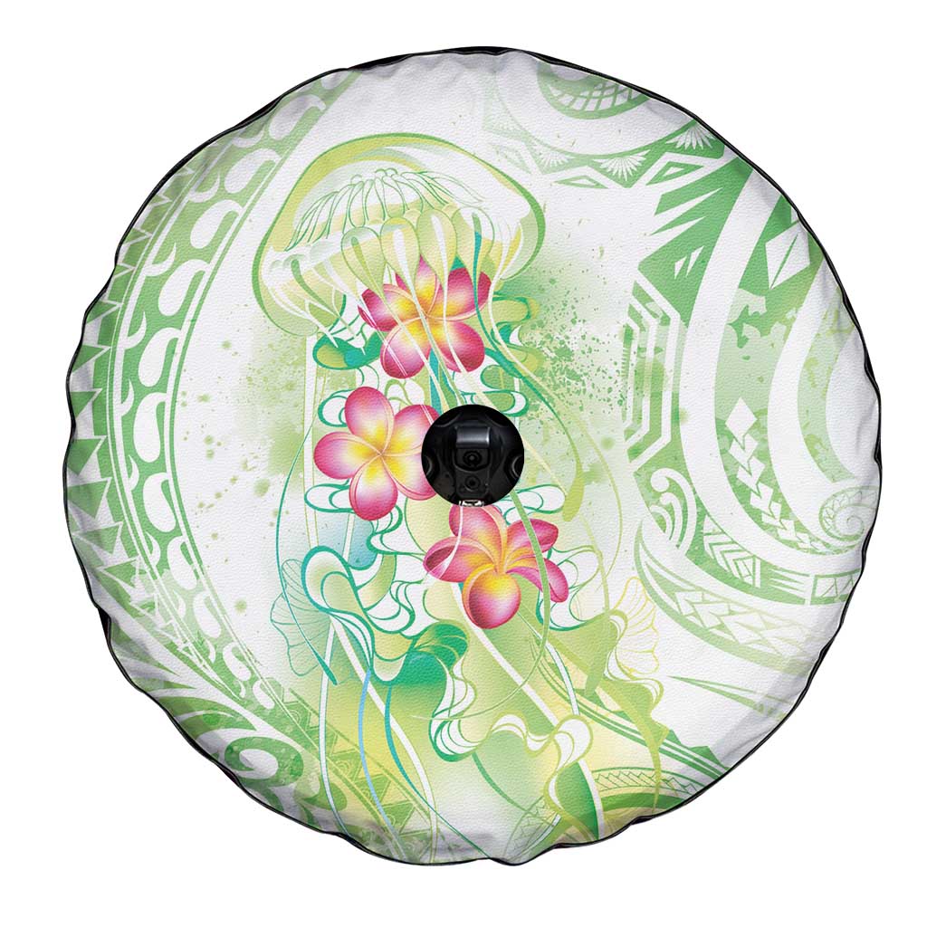 Summer Green Polynesian Jellyfish Spare Tire Cover Watercolor Glows LT7 - Polynesian Pride