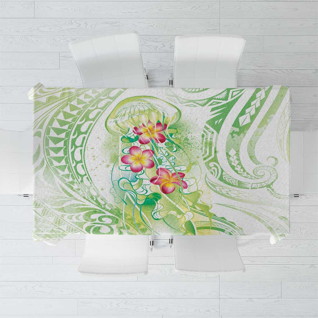 Summer Green Polynesian Jellyfish Tablecloth Watercolor Glows - Polynesian Pride