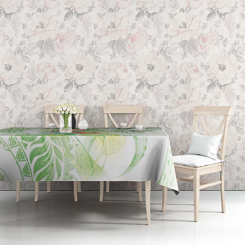 Summer Green Polynesian Jellyfish Tablecloth Watercolor Glows - Polynesian Pride