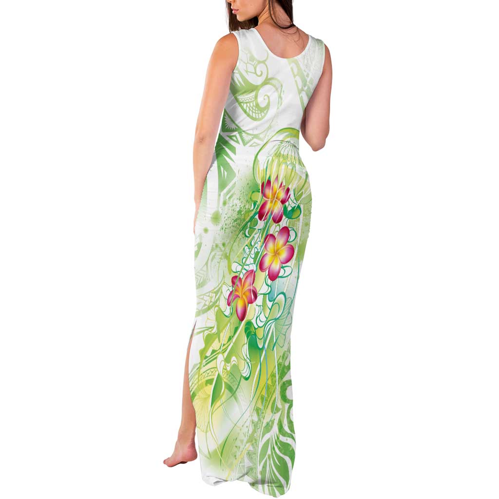 Summer Green Polynesian Jellyfish Tank Maxi Dress Watercolor Glows - Polynesian Pride
