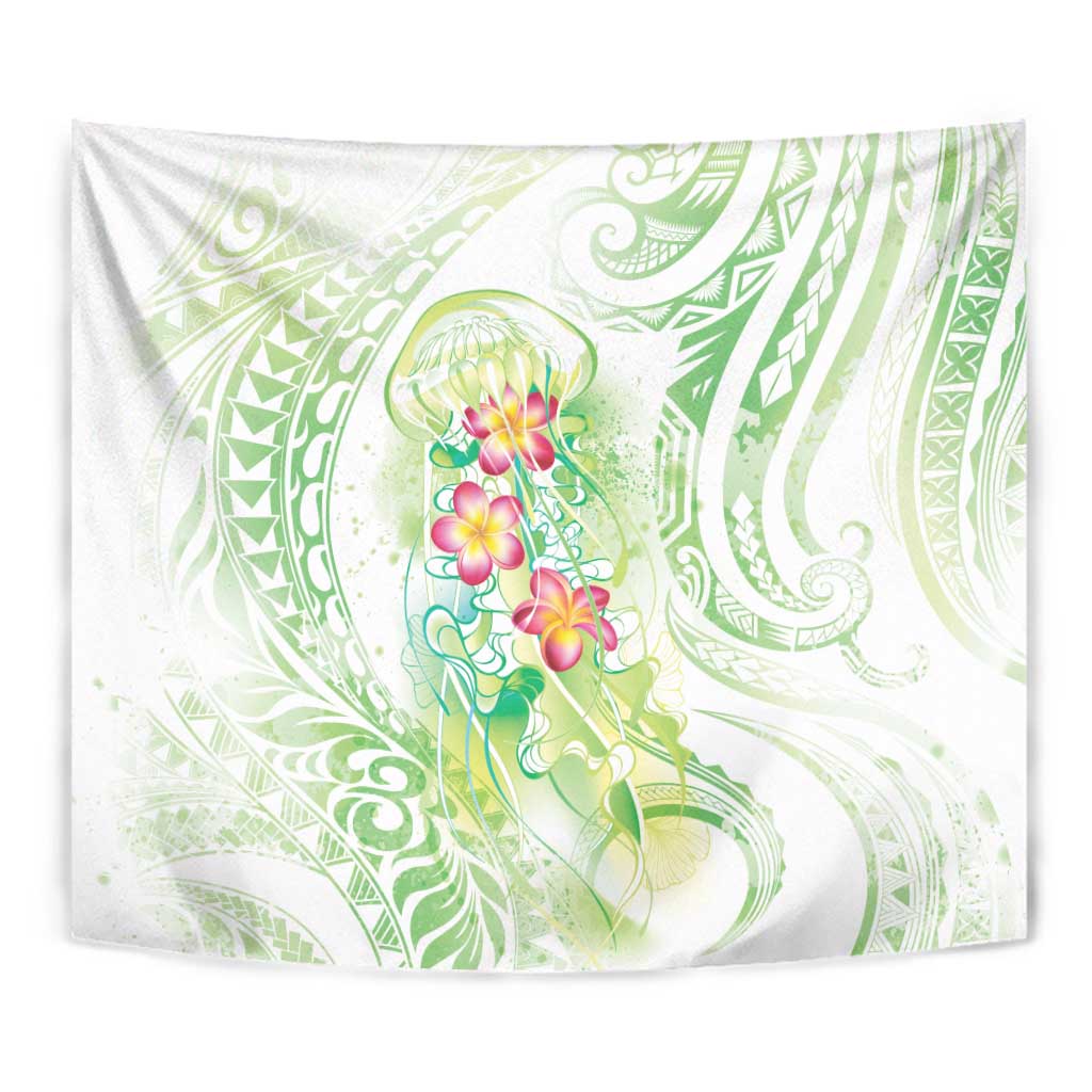 Summer Green Polynesian Jellyfish Tapestry Watercolor Glows - Polynesian Pride