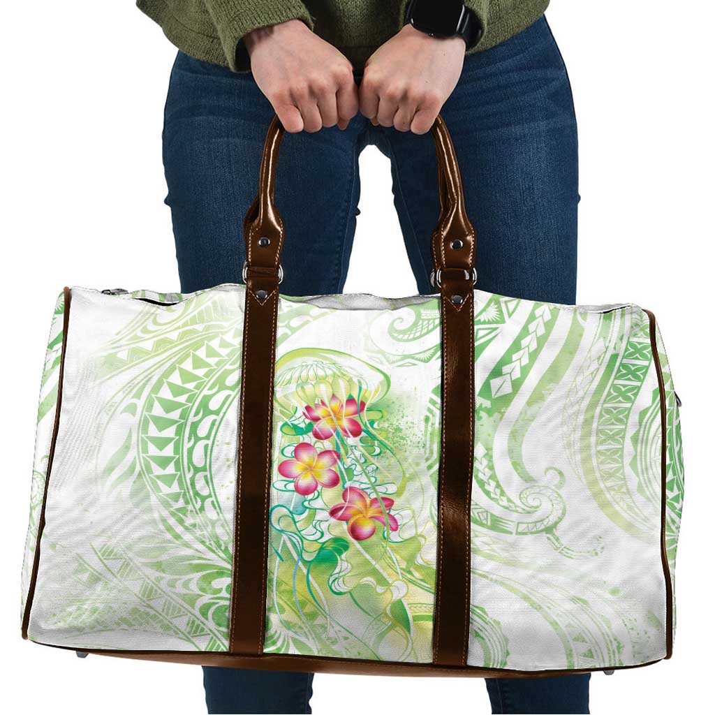 Summer Green Polynesian Jellyfish Travel Bag Watercolor Glows LT7 Light Green - Polynesian Pride