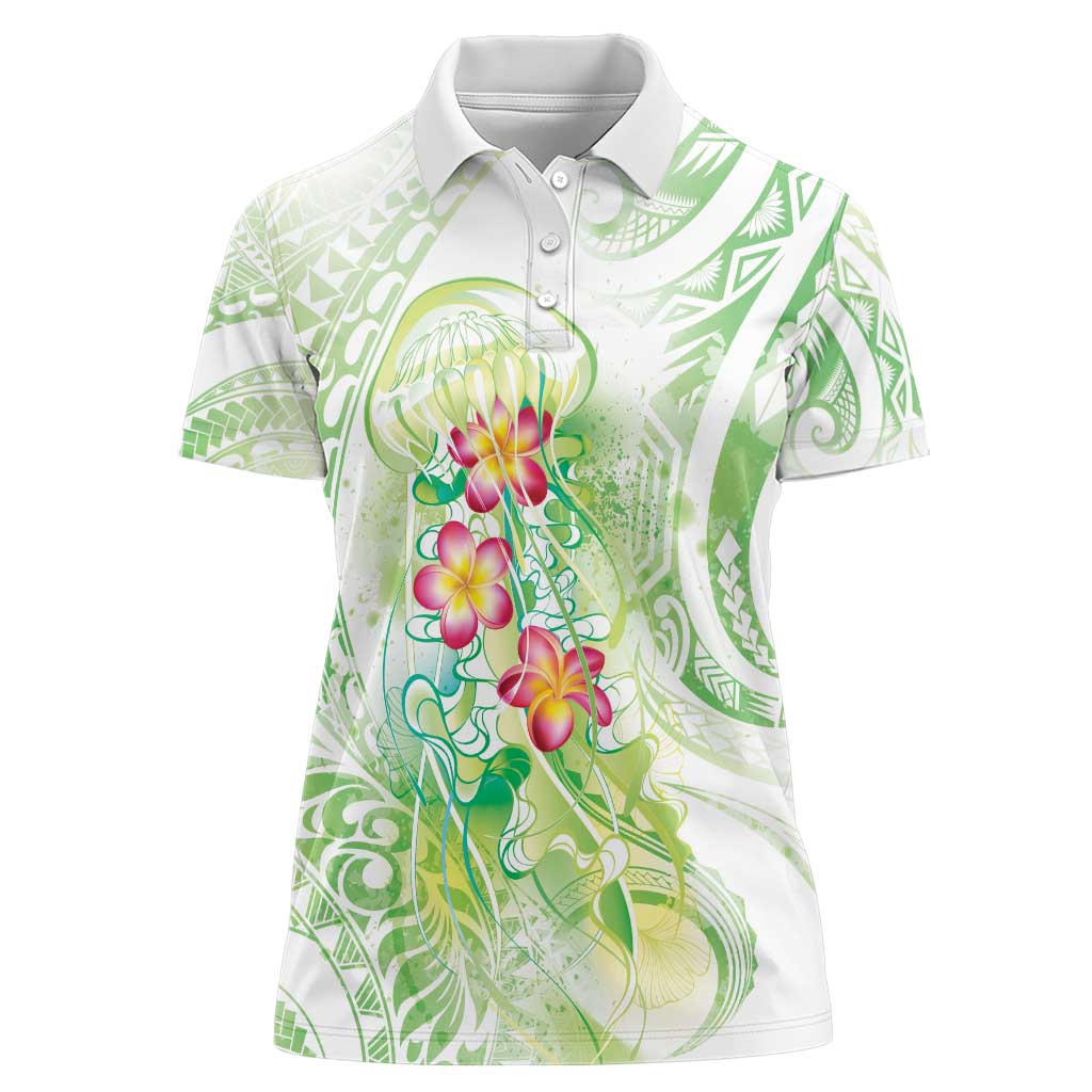 Summer Green Polynesian Jellyfish Women Polo Shirt Watercolor Glows - Polynesian Pride