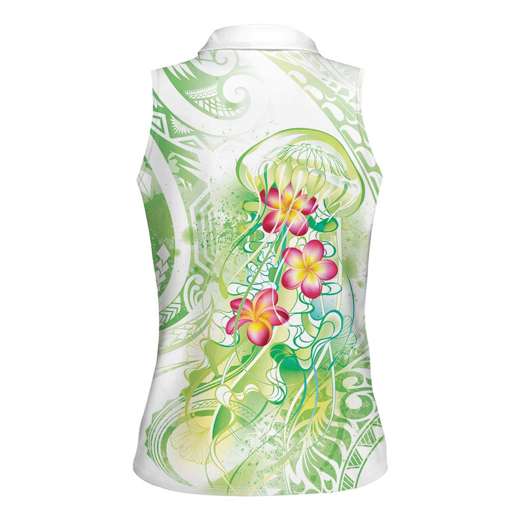 Summer Green Polynesian Jellyfish Women Sleeveless Polo Shirt Watercolor Glows - Polynesian Pride